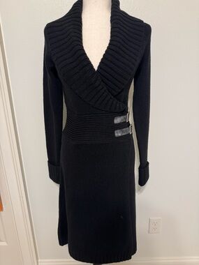Moda International Black Knit Wrap-Style Sweater Dress